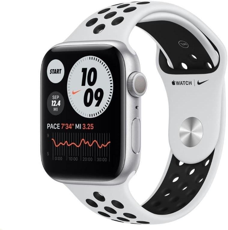 Horloge Apple Watch S6 GPS, 44mm Silver Aluminium Case with Pure Platinum/Black Sport Band